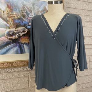 🌹BuBu Embellished Neckline Tie Side Wrap Top